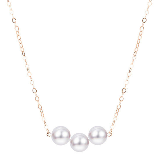 15" 14KT Akoya Pearl by Pearl Starter Necklace 3 Pearls - (Choose Quality, Size, & Gold Color)