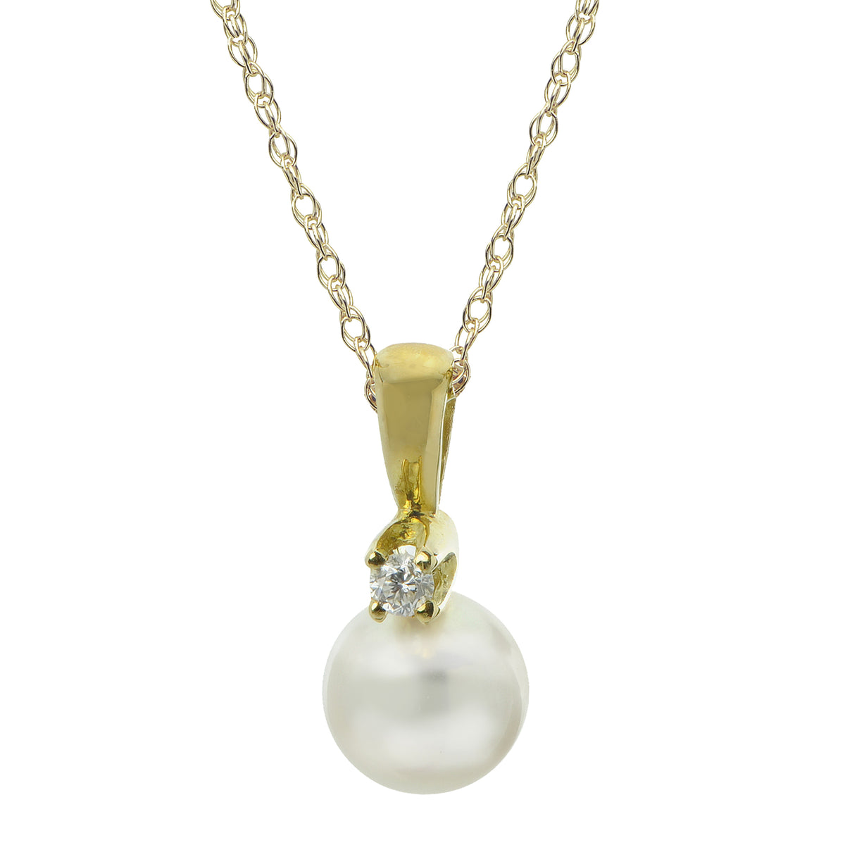 14 KT Freshwater Pearl & Diamond Pendant (Select Quality, Size, & Gold Color)