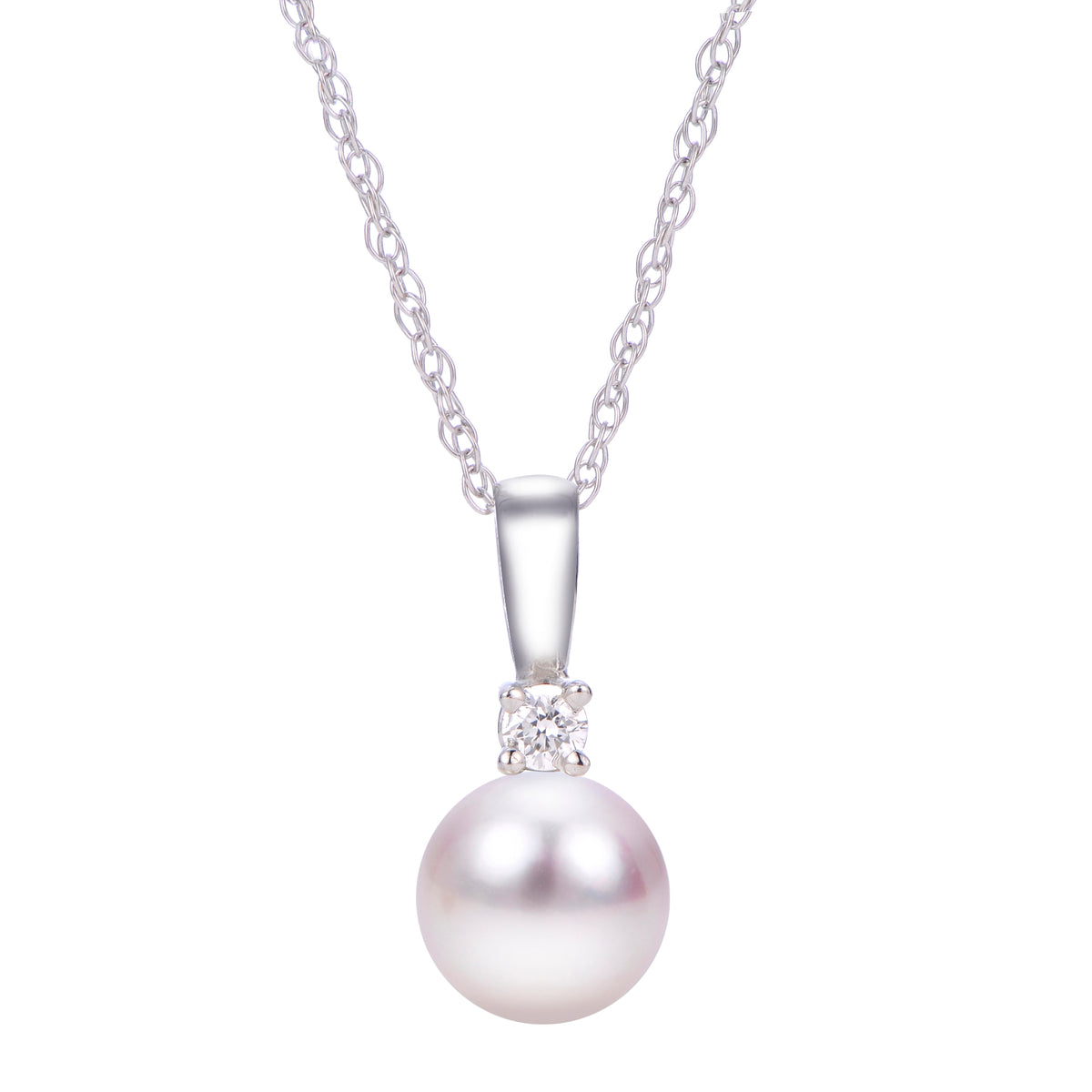 14 KT Freshwater Pearl & Diamond Pendant (Select Quality, Size, & Gold Color)