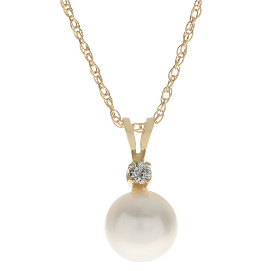 14 KT Akoya Pearl & Diamond Pendant (Select Quality, Size, & Gold Color)