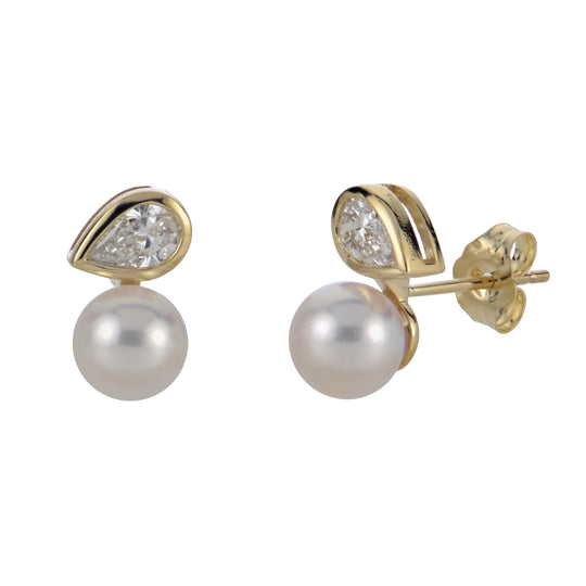 14KT Yellow Gold Akoya Pearl & LGD Earring