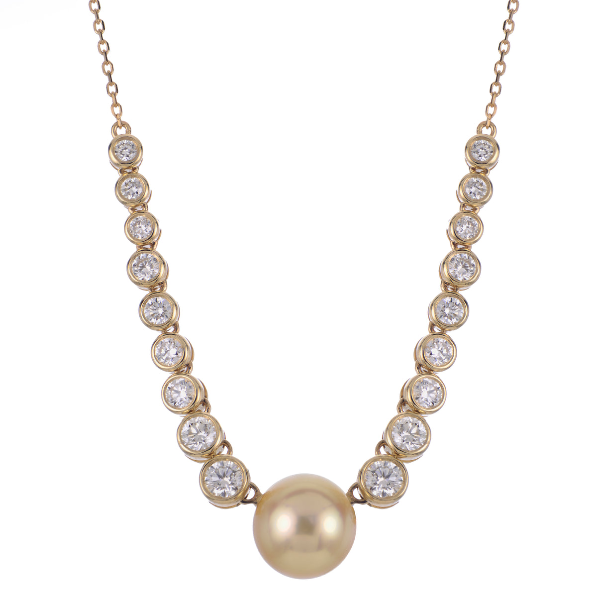 14KT Yellow Gold Golden South Sea Pearl & LGD Necklace