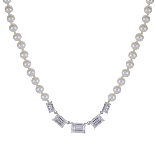 14KT White Gold Freshwater Pearl & LGD Necklace