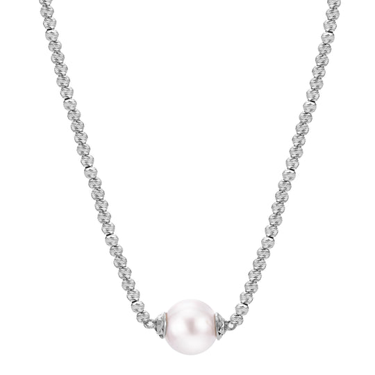 Sterling Silver Brilliance Bead Freshwater Pearl Solitaire Necklace
