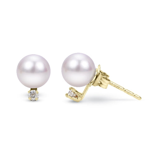 14 KT Akoya Pearl & Diamond Stud (Select Quality, Size, & Gold Color)
