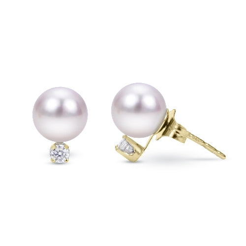 14 KT Akoya Pearl & Diamond Stud (Select Quality, Size, & Gold Color)