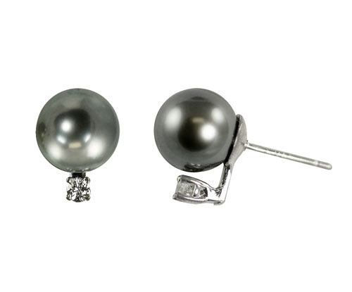 14K Crown Tahitian Stud & Diamond (Select Pearl Size & Gold Color)
