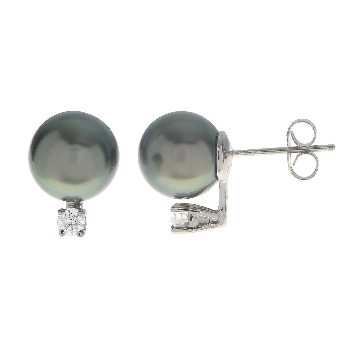 14KT Tahitian Stud & Diamond (Select Pearl Size, Quality, & Gold Color)