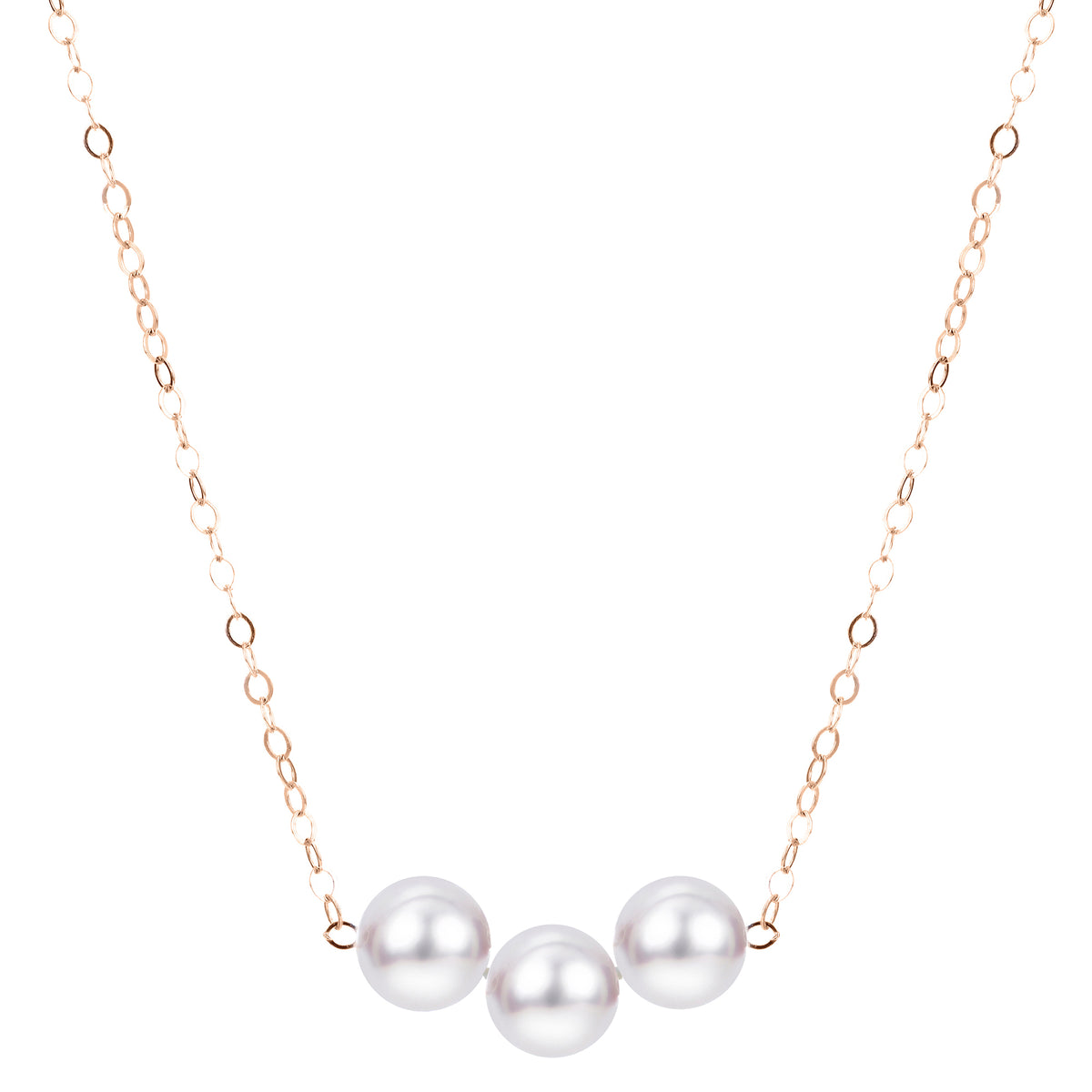 15" 14KT Akoya Pearl by Pearl Starter Necklace 3 Pearls - (Choose Quality, Size, & Gold Color)