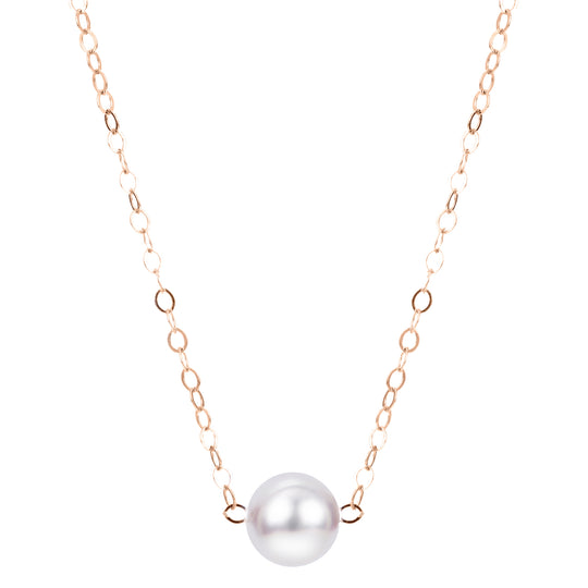 15" 14KT Akoya Pearl by Pearl Starter Necklace - (Choose Quality, Size, & Gold Color)