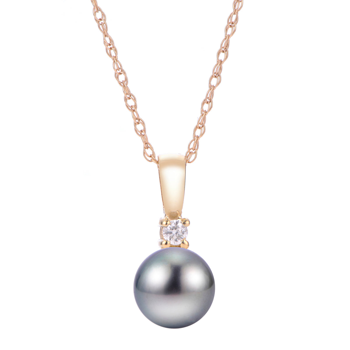 14KT Tahitian Pearl Pendant & Diamond (Select Quality, Size, & Gold Color)